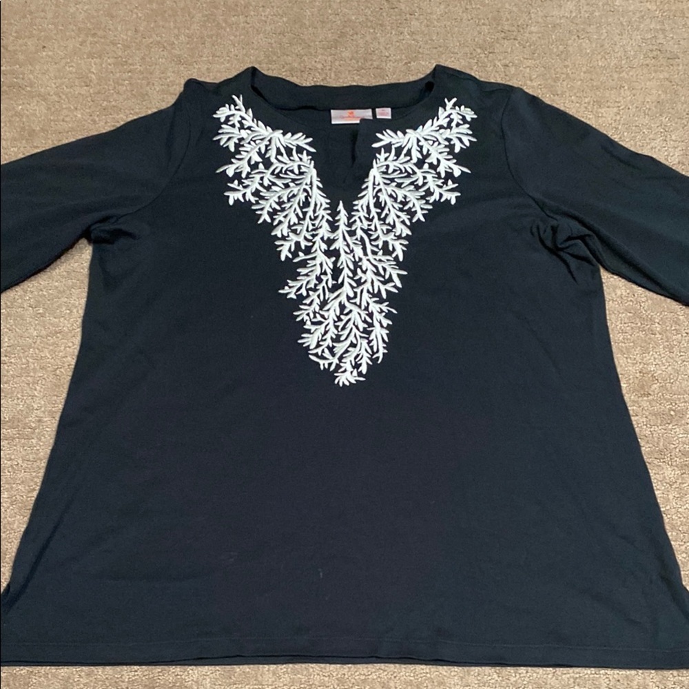 Quacker Factory Chunky Black 3/4 Sleeve Embellished Blouse XL Fall Whimsigoth